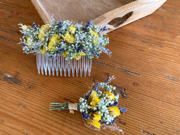 Haarkamm & Anstecker SET *Sonnenzauber* mit getrockneten Blumen
